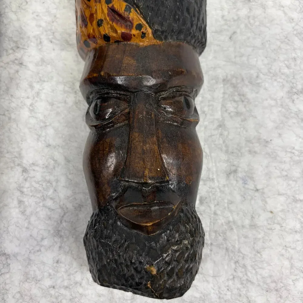 Vintage 1970s Hawaiian Carved Wood Tiki Couple – Wall Art Pair 18.5